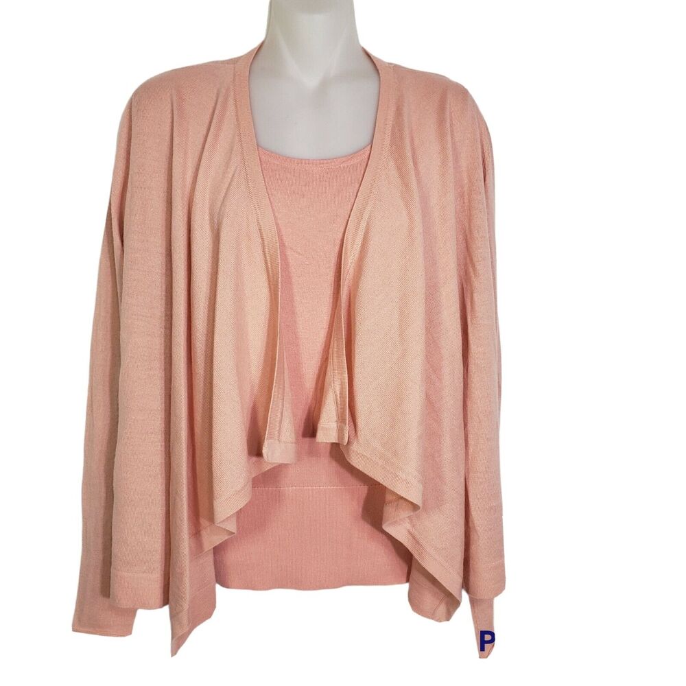 Ann Taylor Loft Womens Cardigan Sweater Small Peach Silk Wool Blend 2 Piece
